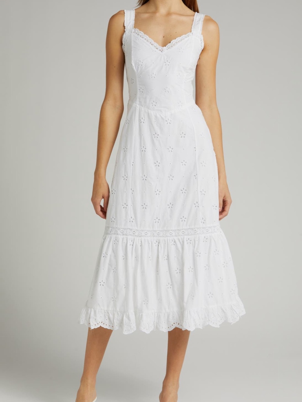 PAIGE White Eyelet Lace Midi Dress